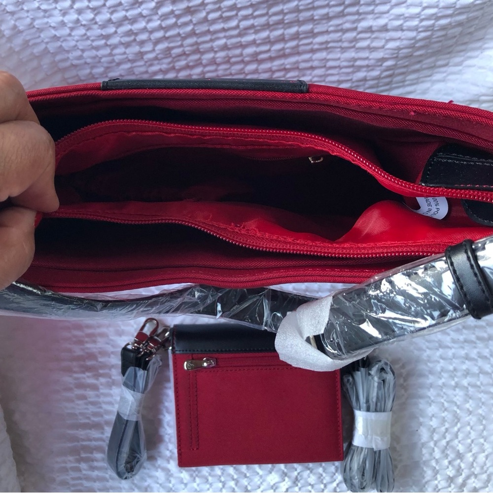 Joy Mangano’s Designer Drop Bag N.W.T. + Shoulder Mini Wallet Rich Red Color. - Picture 4 of 11